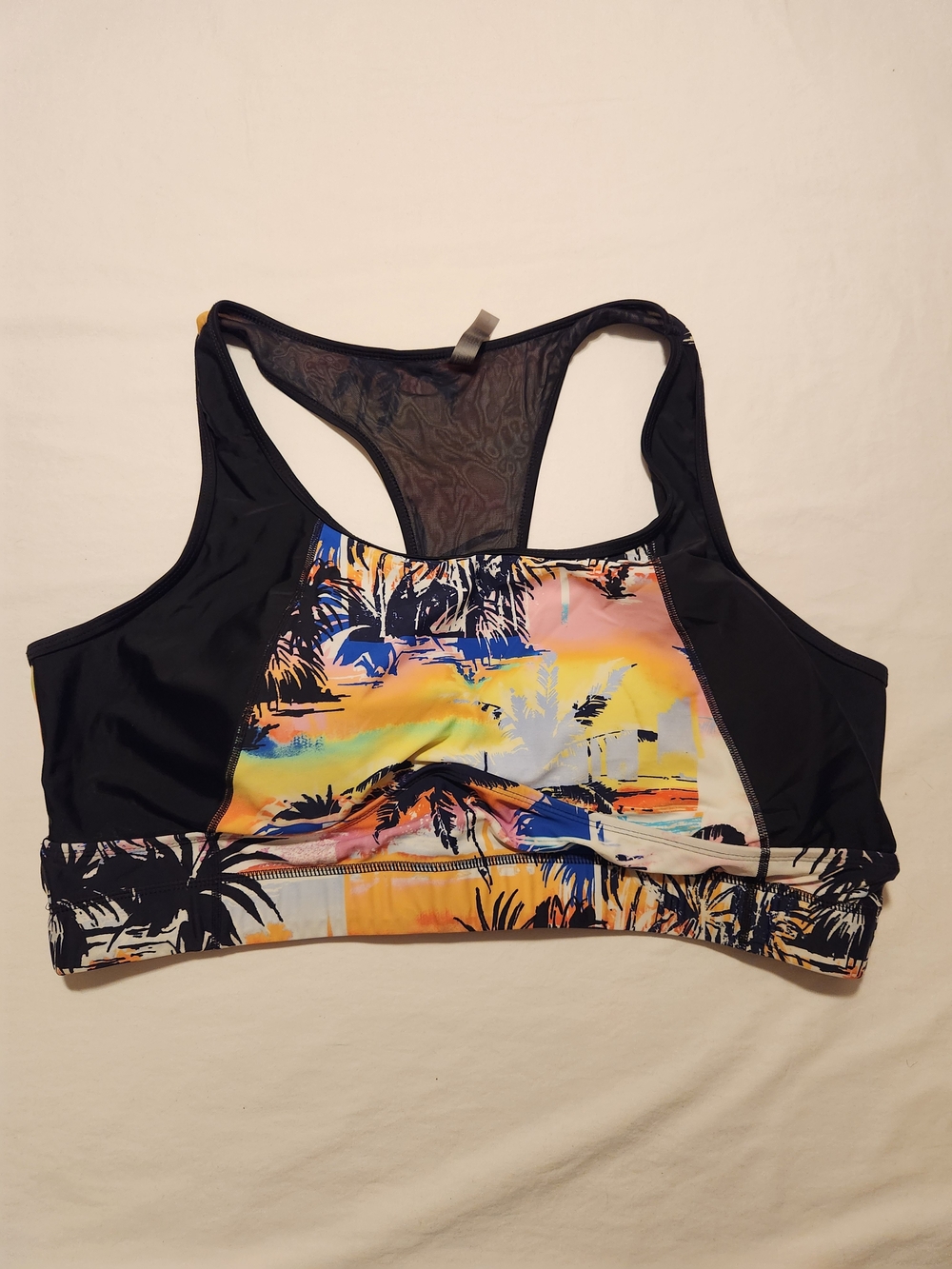 Torrid Size 3 Tropical Print Racerback Sports Bra Black Orange Blue